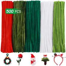 500 piezas de limpiapipas verdes a granel, set de 5 colores de limpiapipas para manualidades, 12 pulgadas de 5 colores surtidos de tallos de chenilla esponjosos, decoraciones de artes y manualidades suaves, cosas creativas y divertidas, tallos de chenilla para proyectos de manualidades y artes DIY (colores navideños) - Multicolor - Ver 1