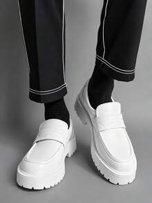 New Designer Men's Slip-On Loafers, Glossy Patent Leather Thick Sole Elevator Shoes, Retro British Style, Suitable For Back To School, College, Graduation, Formal Occasions, Soft & Comfortable Round Toe, Elegant Dress Shoes, Gentlemen Business Casual, Daily Wear, Couple/Dating/Party/Wedding, Recommend Ordering One Size Up Formal/Business Formal