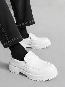 New Designer Men's Slip-On Loafers, Glossy Patent Leather Thick Sole Elevator Shoes, Retro British Style, Suitable For Back To School, College, Graduation, Formal Occasions, Soft & Comfortable Round Toe, Elegant Dress Shoes, Gentlemen Business Casual, Daily Wear, Couple/Dating/Party/Wedding, Recommend Ordering One Size Up Formal/Business Formal