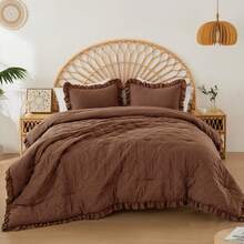 Elegant Phoebe 2/3 Pieces Mini Diamond Patterning Bedding Comforter Set,All Season Family Home Textile Fits Modern Bedroom Décor,2 Pieces For Twin-Twin XL Size And 3 Pieces For Full-Queen-King-Cal King Size, Mother's Day Thanks Giving Gifts - Brown - View 3
