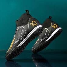 全新推荐高帮足球鞋，适合青少年、学生、学校、比赛和训练，防滑钉，适合成人和男女通用 - 黑金色 - 查看 3