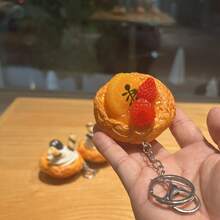 Looks So Real Imitation Egg Tart Key Chains Creative Fruit Food Keychain For Women Bag Pendant Novelty Funny Scene Decor Party Gift Fake Food Dessert