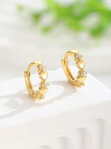 1 Pair Minimalist Heart-Shaped Earrings, Inlaid With White Zirconia, Suitable For Girls, Family And Friends To Wear On Occasions Such As Parties, Festivals, And Birthdays, A Exquisite Jewelry Accessory. - Yellow Gold - View 3