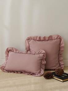 1pc Romantic French Style Ruffled Quilted Envelope Without Filler, Chic Romantic Decorative Throw Pillowcase For Bedroom/Dorm/Sofa/Couch, Gift For Lover, Friend. Machine Washable. Oeko-Tex Certified. Pink - Pink - View 2