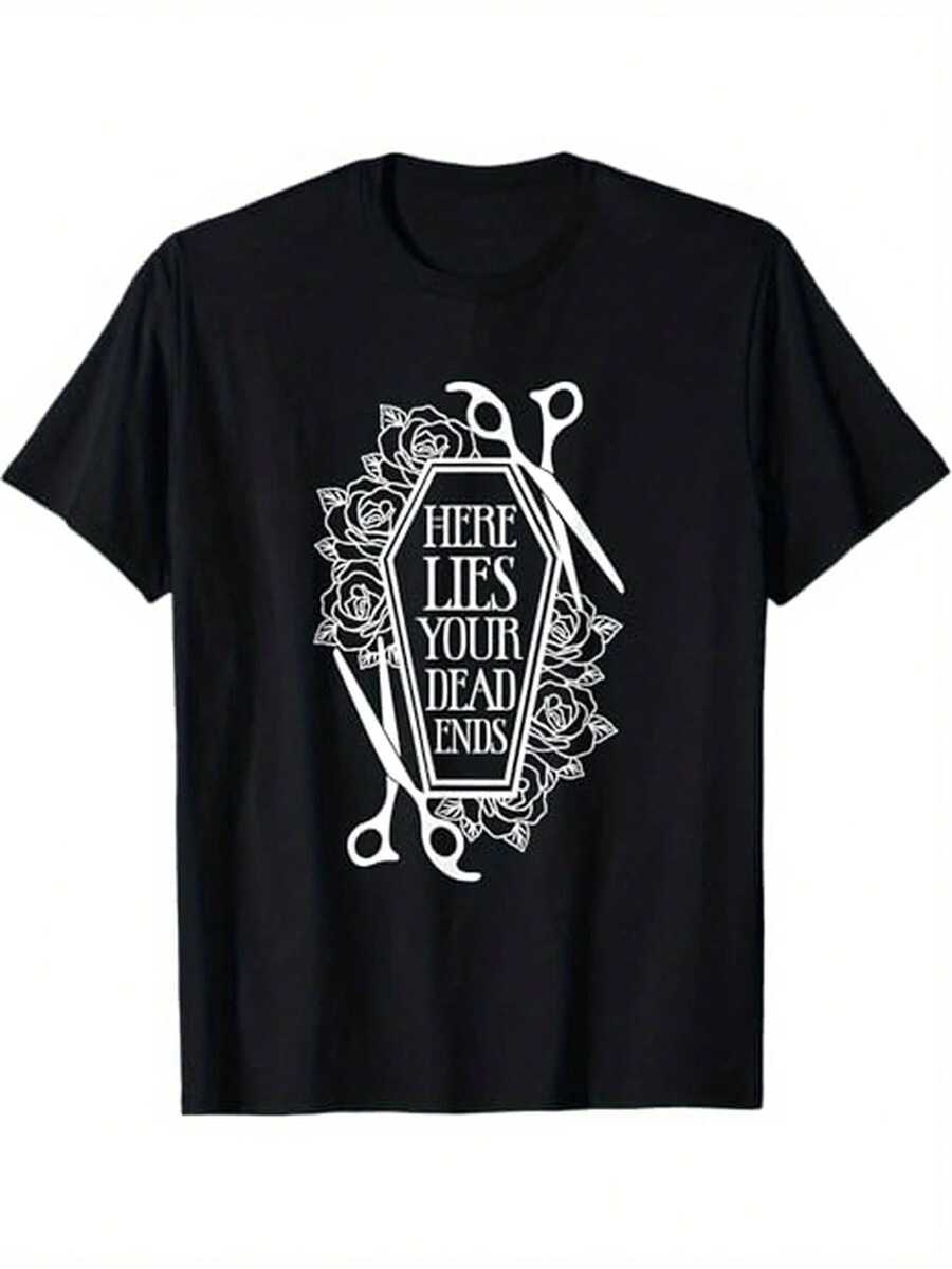 100% Cotton S - XXXL Here Lies Your Dead Ends Hair Stylist T-Shirt For Men Women, Suitable For Hairdressing Activities, Black - 黑色 - 查看 1
