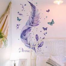 Feathers Wall Decal Purple Wall Art Stickers Window Clings Bedroom Living Room Home Decor