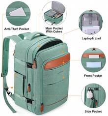 UKEIN 5PCS Travel Backpack Carry On Backpack 42L Flight Approved, Expandable Laptop Backpack With Packing Cubes & Shoe Pocket, Water Resistant Luggage Backpack For Men Women, TSA Approved, Large Backpack - màu xanh lá - Xem 4