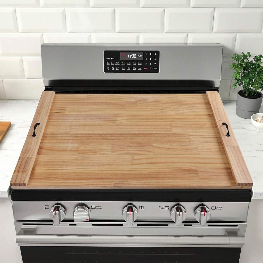 Noodle Board Stove Cover 30" X 22" Pine Panel Wood Cutting Board Stover Top Cover With Handles, Suitable For Electric Stove, Gas Burners, Sink Cover, RV - Pine Wood - View 1