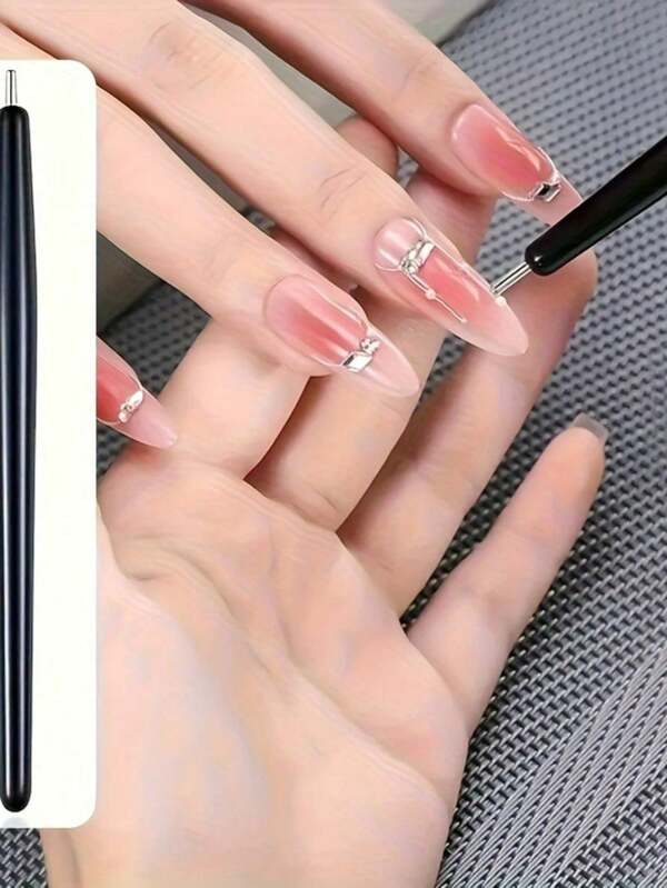 1pc Professional Nail Magnetic Pen - Suitable For Steel Beads And Cat Eyes With Magnetic Base & Smooth Tip, French, Water Ripple, Round Design - Salon & Home Pedicure/Nail Tool - Easy-To-Clean Decorative Stick - Stylish Design, Durable Material, Essential For Beauty Enthusiasts, Nail Tech Supplies, Nail Accessories, Nail Supplies, Nail Brushes, Nail Products