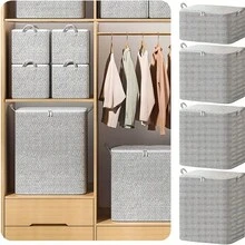 Modern Style Canvas Clothing Storage Box With Lid, Large Capacity, Foldable Wardrobe Organizer Box, Stackable Toy & Snack Bin, Home Organization Container, Basket, Box And Bin, Valentine's Day, Eid Mubarak - Multicolor - View 7