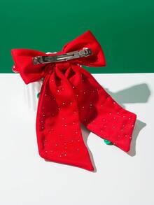 1pc Fashionable Christmas Element Bow Hair Clip, Women PET Material Flower Decor Spring Clip With Rhinestone & Pearl, Holiday Party Essential Accessory, Claw Clips, Hair Slide, Hair Barrettes, Hair Accessories - متعدد الألوان - مشاهدة 5