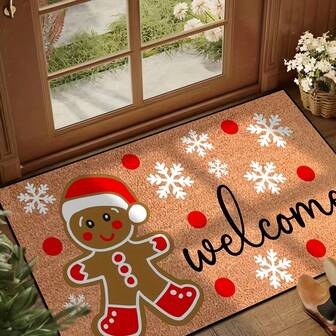 Christmas Gingerbread Man & Snowflake Doormat - Holiday Cartoon Design, Non-Slip, Washable, Stain-Resistant, Quick Drying, Suitable For Indoor/Outdoor Use - Great For Kitchen, Dining Room, Hallway, Bathroom, Bedroom Kitchen Rug