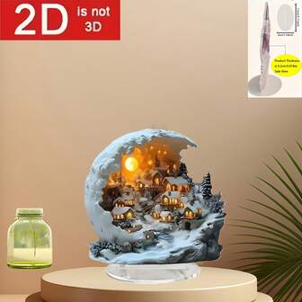 2D Flat Bohemian Style Acrylic Moon House Desktop Decor, Multipurpose Moonlight Village Scene Figurine, Suitable For Home, Office, Porch, Room Decoration, Perfect Christmas Gift - 1 Pc