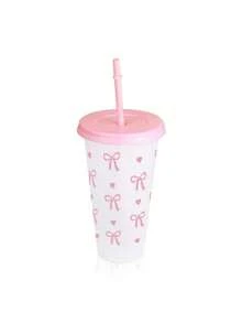 1个/5个/10个装 24盎司粉色和蓝色蝴蝶结塑料杯，带盖和吸管，可重复使用，可爱透明塑料杯，适合生日、婚礼和派对用品，带粉色丝带的可重复使用塑料杯，夏季饮料杯，适合生日、婚礼和派对用品，非常适合派对、饮用、咖啡，也适合母亲节、婚礼、生日、单身派对或作为礼物。 - 彩色 - 查看 9