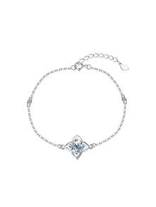 1 pieza Brazalete de plata de ley 925 con 1ct de diamante moissanita de cuatro garras, brazalete de boda, brazalete de compromiso, joyería de lujo para regalos de niñas, mujeres y aniversario - Plateado - Ver 3