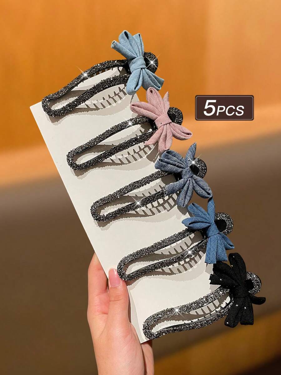 5件套女士时尚优雅精致可爱闪亮水钻蝴蝶发夹,适合日常及派对佩戴,女士发饰,推荐礼品,发夹,发卡 - 彩色 - 查看 1