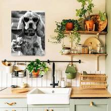 Framed 1PC English Cocker Spaniel Drinking Wine Poster, Bar Cart Print, Black And White, Funny Kitchen Wall Art, English Pub Decor Creative Wall Art Canvas Painting High-Quality Print, Waterproof,Fade-Resistant, 2D Perfect Gift For Him/Her, Enthusiasts, Ideal For Seasonal Decor,Event Supplies, Birthdays,Valentine's Day, Mother's Day, New Year, Halloween,Thanksgiving Day,  Christmas, Easter - 框架 - 查看 6