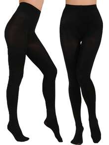 半双装 女士 60D 柔软纯色半透明高腰连裤袜，舒适 - 黑色 - 查看 13