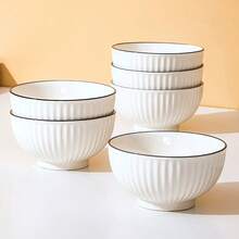 6/4pcs Vertical Striped Ceramic Bowls Set, 5-Inch Ceramic Round Rice Bowls, Minimalist Small Bowls, Dinnerware Set, Dessert Bowls, Kitchen & Dining Sauce Dishes, Oven & Microwave - Multicolor - View 15