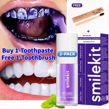 买一送一紫色牙膏牙刷套装薄荷味紫色牙膏深层清洁美白口腔护理牙膏牙刷日常使用1支牙膏+1支牙刷独家设计美白牙膏 - 薄荷口味-2只裝組合銷售(1只支牙膏+1支牙刷) - 查看 1