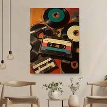 Framed 1pc Vintage Cassette Tape  Poster - Retro Abstract Wall Art With Green & Black Records, Perfect For Living Room, Office, Library, Bar, Or Cafe Decor - Ideal Gift For Birthdays, Holidays, And Special Occasions, Music Room Decor - Framed(Framed(框架)) - 查看 5