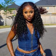 EAYON HAIR Deep Wave Crochet Human Hair Extensions Knotless Pre-Seperated Feather Human Crochet Hair Natural Color 14-22 Inch 50 Strands - Natural Black - View 8