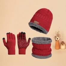 3 Stück/Set Acryl Strick Winter Ohrenwärmer Mütze, elastische Handschuhe, Halstuch Schal Set, geeignet als Valentinstag, Halloween, Weihnachten, Ostern Geschenke, Ski Zubehör, Outdoor Zubehör, Fahrrad Zubehör, Wintersport Zubehör, Weihnachtsgeschenke, Schutz für ältere Menschen