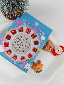 1 盒圣诞节 12 件指甲、按压指甲、可爱圣诞老人雪人假指甲、儿童指甲贴纸、指甲贴、彩色指甲贴纸、派对玩具、圣诞礼物。