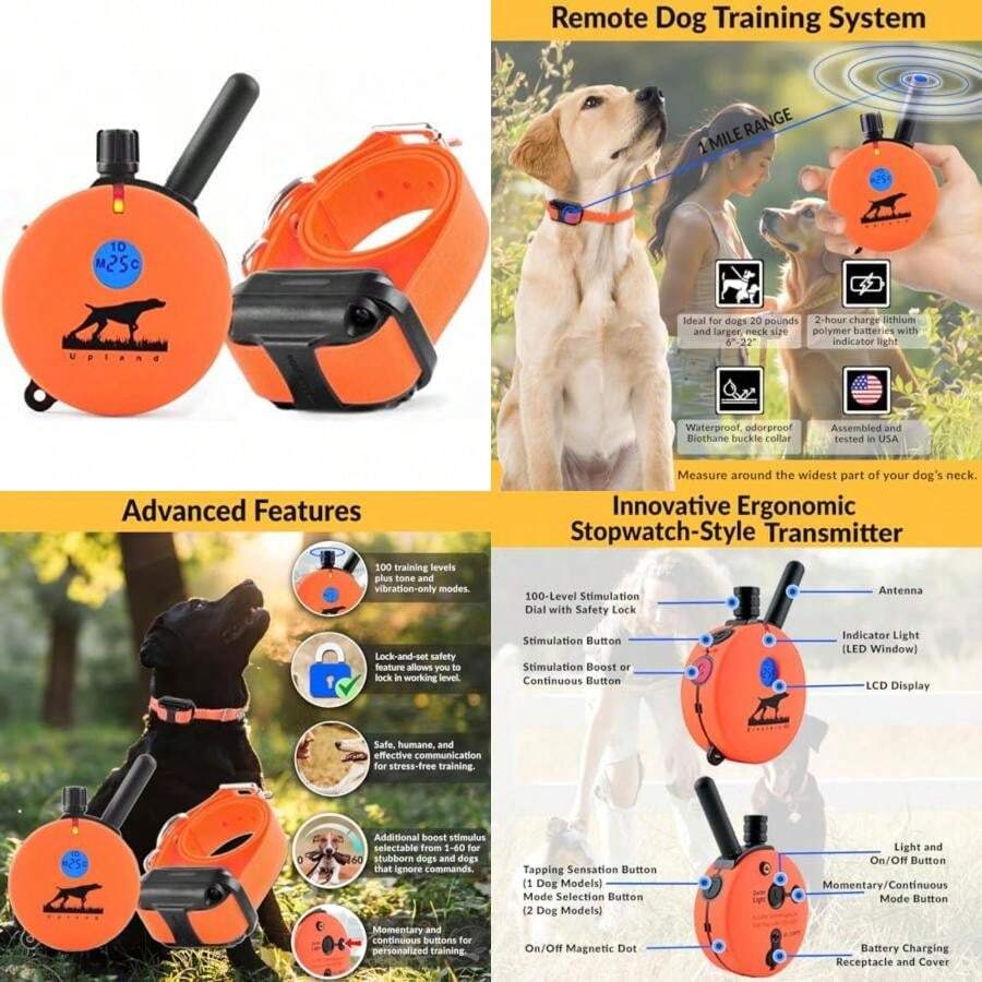 Educator Collar de entrenamiento para perros, control remoto, 100 niveles de estimulación, sensación de golpeo, luz nocturna, impermeable, recargable, 1 milla, negro(anaranjado, (Upland Orange) 1 Mile 1 Dog) - Tipo 7 - Ver 1