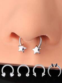 1 pieza Aro de septum de acero inoxidable de 16G con diseño de estrella, corazón y mariposa, color variado, para mujeres y hombres, aro de septum de 10mm, regalo de San Valentín y cumpleaños - Multicolor - Ver 12