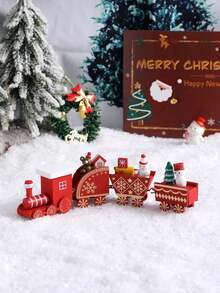 1 件木制平顶 4 节微型圣诞火车装饰、节日派对和桌面装饰（礼品盒包装）、圣诞节