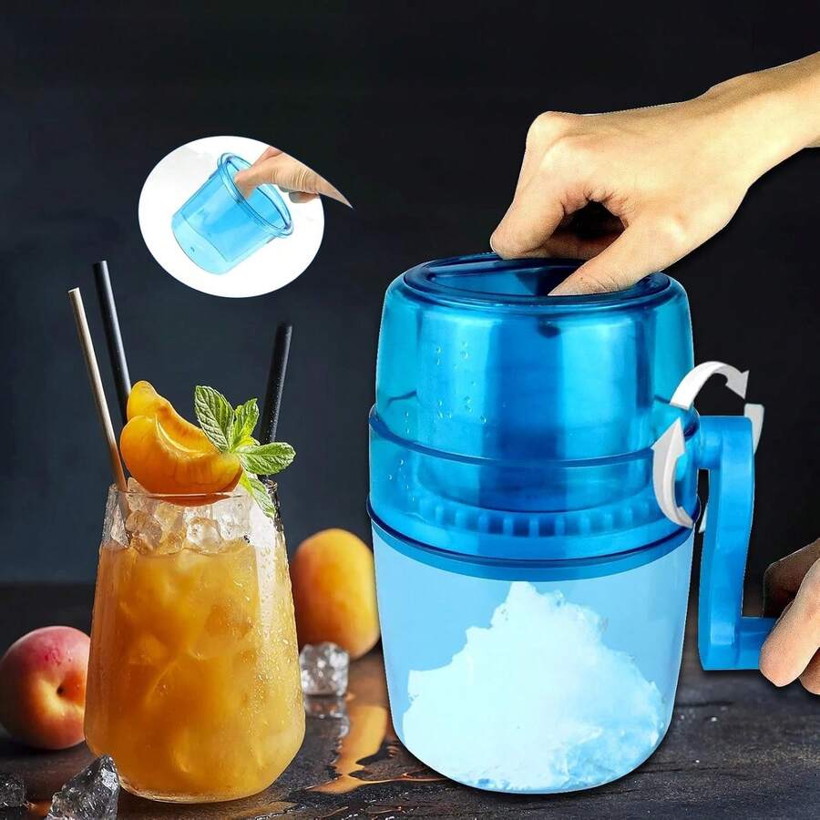 Trituradora de hielo manual de doble cuchilla, máquina para raspar hielo, mini máquina para hacer batidos, máquina de hielo manual para hacer uno mismo - azul real - Ver 1