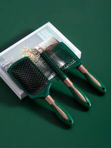 1/3pcs Anti-Static Massage Hair Brush, Olive Green, Suitable For Wet & Dry Hair, Curling & Straightening - Dark Green - View 8