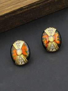 1 Pair Vintage Jewelry French Romantic Elegant Earrings, Retro Versatile Enamel Gradient Color High-End Inlaid Glass Stud Earrings - Multicolor - View 2