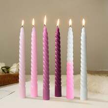 4支/盒，10英寸螺旋半白半粉渐变粉色白色锥形蜡烛，纯色细长烛台，无滴蜡无香型长款餐桌蜡烛，适合情人节、送礼、婚礼、家居装饰、派对等场合。 - 彩色 - 查看 2