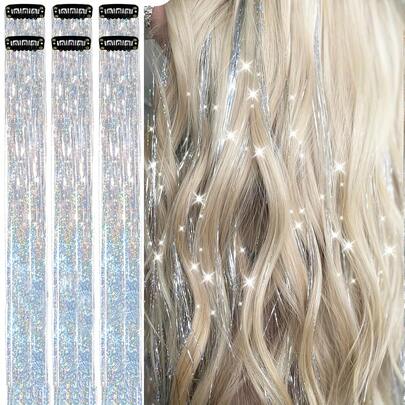 24-Inch Shiny Hair Clip-In Extensions, Heat Resistant Shiny Fairy Hair Accessories Suitable For Women, Girls, Children, Applicable For Halloween