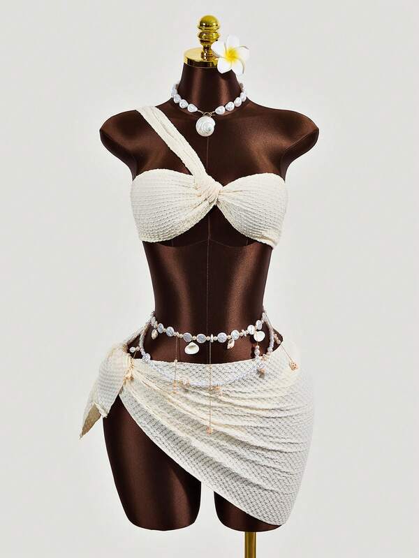 Zestiva Conjunto de bikini de unicolor sin tirantes para mujer, traje de baño de verano