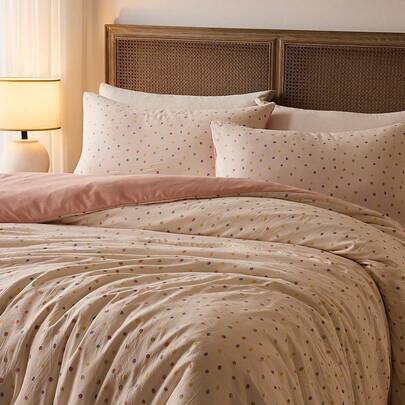 2/3 件粉色波尔卡圆点双面女孩可爱学生宿舍水洗床上用品套装，单人床/大号床/特大号床尺寸