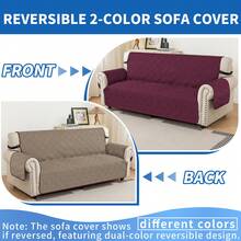 YSTYLE Single-Seater Sofa Cover With Armrests, Reversible Cat-Friendly Scratch-Resistant Couch Cover, Double-Sided Quilted Sofa Cover, Universal Sofa Cover - Burgundy + coklat muda - View 2