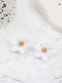 1 Pair Fashionable & Versatile White Flower Stud Earrings, Fresh & Sweet High-End Earrings For Women