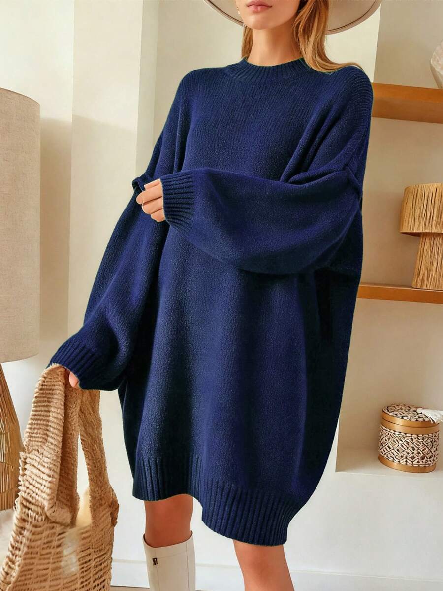 1pc Plus Size Loose Solid Ribbed Plus Size Sweater, Casual Home & Everyday Wear, Autumn/Winter
