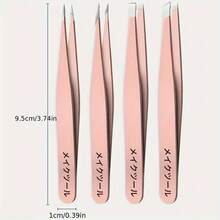 4pcs Precision Stainless Steel Tweezers For Eyebrow Hair Facial Hair Removal, Splinter, Blackhead Slant Tip Angle Tip Pointed Tip - Pink - View 5