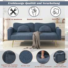 [Sleeping Function] Double Sofa Bed - Modern Two-Seater Sofa With Adjustable Backrest And Gold Metal Legs, Integrated Sleeping Function. 2-In-1 Multifunctional Furniture. - Blue-gray - View 7