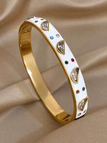 Ensemble de bracelets manchettes en acier inoxydable plaqué or 18 carats avec émail et œil du mal. Bijoux vintage de luxe, élégants et bohèmes. Cadeau pour maman, Noël, Thanksgiving, Halloween, mariage, rave/bal de promo/fête, anniversaire, demoiselle d'honneur, Saint-Valentin, accessoires quotidiens - Multicolore - Voir 6