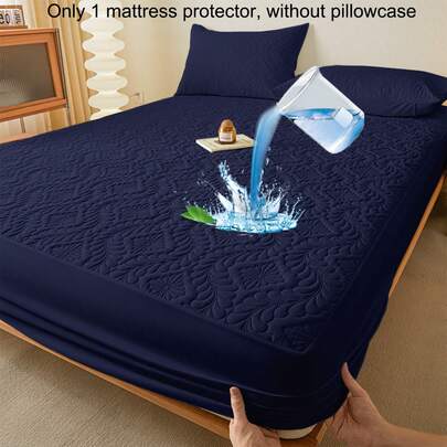 1 件简约现代亲肤透气柔软花卉海军蓝图案绗缝床垫保护套，卧室纯色吸湿排汗床垫套，床垫垫，床垫保护套，床垫套（不含枕套）