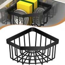 1PC Triangular Draining Basket Multi-Functional Storage Rack, Black Plastic Diamond-Shaped Model, Kitchen Small Tools, Bathroom, Kitchen Storage Rack.