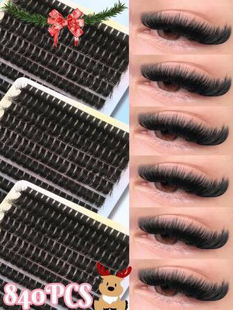 Högkvalitativt 840 kluster 80D enkelfrans DIY-kit, bästsäljande ögonfransbok - 3 lådor med stora D-Curl-franskluster, glamourögonfransar, 8-16 mm blandade längder av fuskminkfransar | Mjuka, fluffiga, lätta, enkla att göra hemma, återanvändbara, lämpliga för nybörjare, skapa naturlig eller kattögonmakeup | Perfekt för vardagsbruk, cosplay, dejting, fester, halloween och jul