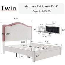 Twin/Full/Queen Bed Frame With LED Light And Storage Drawer, Upholstered Design With Adjustable Headboard, Easy Assembly, Noise-Free, No Box Spring Needed - Cream - View 2