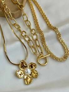 3 قطع طقم قلادة للنساء، قلادة عملة ذهبية عتيقة أنيقة وفاخرة، قلادة خانق متعددة الطبقات مزينة بزهرة وخرز اصطناعي، إكسسوارات تصميم فريد مناسبة للارتداء اليومي والحفلات، هدية للمرأة