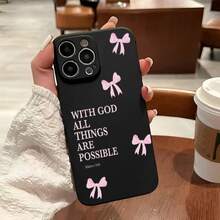 Funda creativa para teléfono, patrón de lazo rosa, funda para móvil decorada con una cita inspiradora y diseño lindo, adecuada para los modelos  16, 15, 14, 13, 12, 11 Pro Plus Promax, material TPU, protección a prueba de golpes. Es un gran regalo para familiares, amigos, niños, cumpleaños, días festivos del Festival de Primavera, novios, novias y San Valentín. Funda suave a prueba de golpes para chicas y mujeres. - 1 pieza - Ver 4
